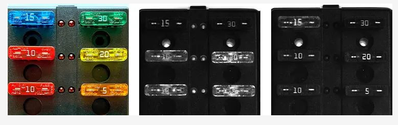 左：實(shí)際部分；中：紅光（不清楚的數(shù)字）；右：藍(lán)光（清晰的數(shù)字）.png